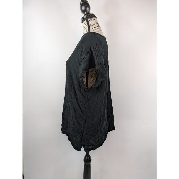 Buffalo David Bitton Womens 2XL Blouse Black XXL Slinky V-Neck Cut-Out Short Sl - Picture 2 of 12